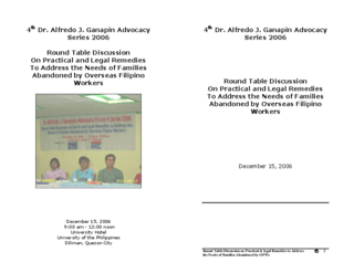 Round Table Discussion on Practical and Legal Remedies to Address the Needs of Families Abandoned by Overseas Filipino Workers
