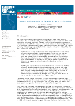 Prospects and scenarios for the party list system in the Philippines